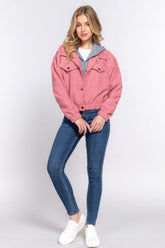 Long Sleeve Pink Hoodie Corduroy Jacket SALE